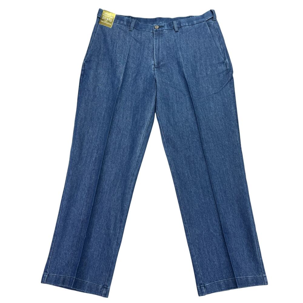 Haggar Mens Premium Stretch Denim Classic Fit Flat Front Jeans Blue 38x30